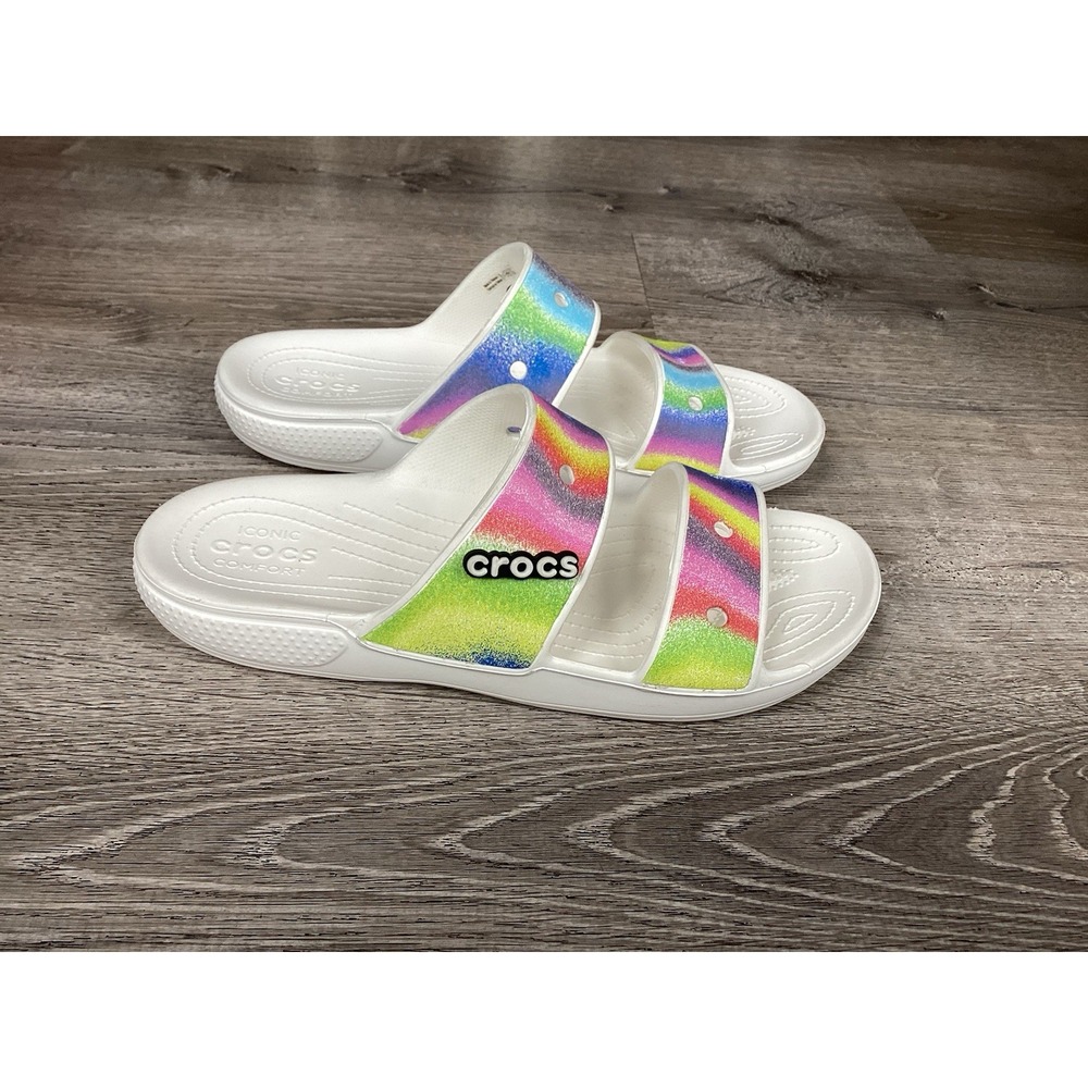 Classic Crocs Spray Dye Sandal Mens Size 12-slide Rainbow Tie Dye Slides